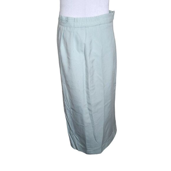 Vintage 80s Pencil Skirt Womens Size 8 Mint Green Embroidered Waist - Picture 4 of 9